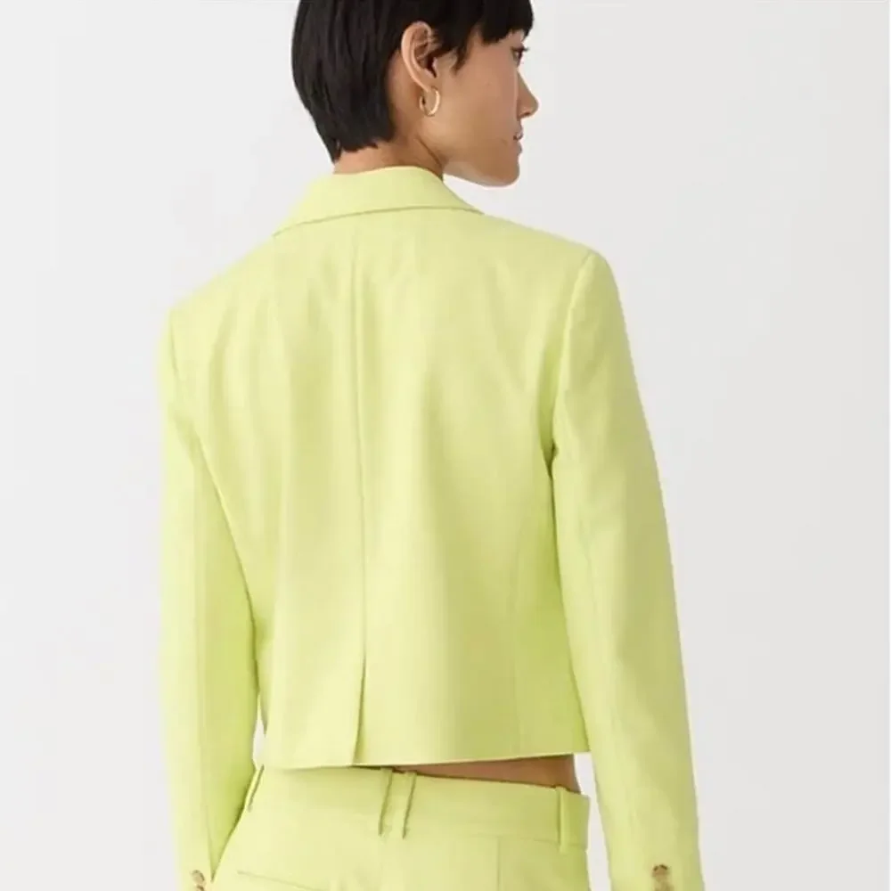 J. CREW COLLECTION Cropped Blazer City Drapey Twill Pale Kiwi Green Yellow {XX3}